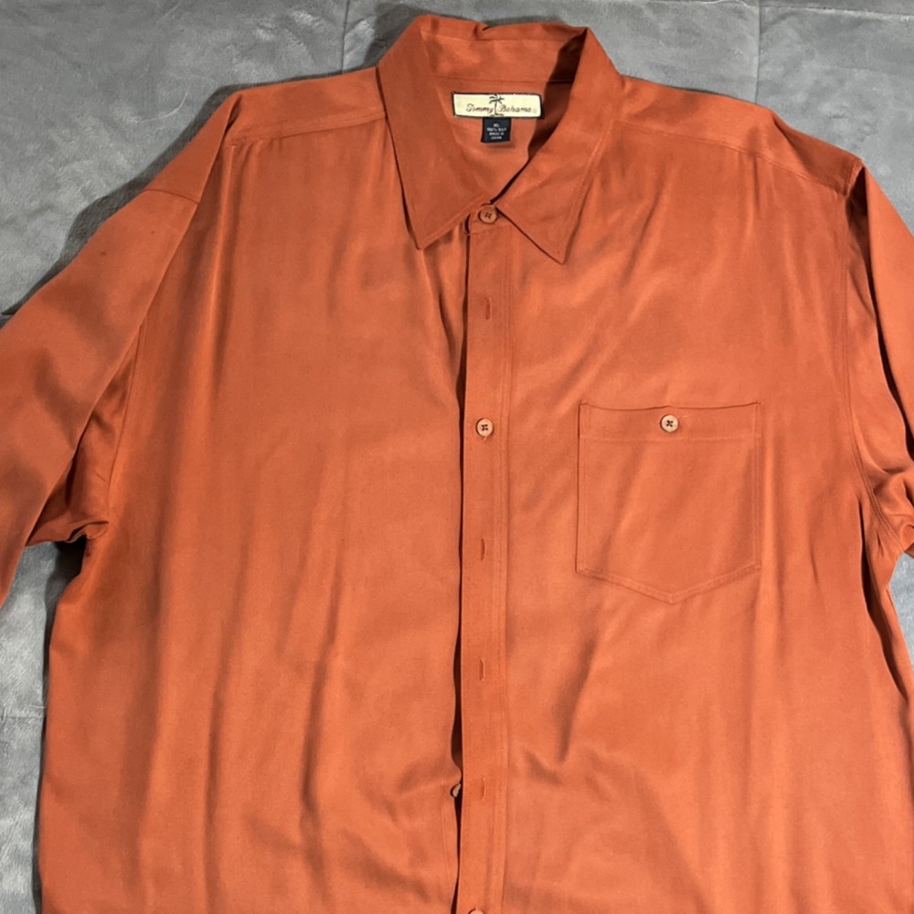 Tommy Bahama Men's‎ XL Silk Button-Up Shirt Orange Casual Spread Collar
